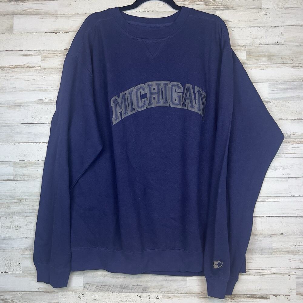 Vintage Starter Michigan Sweatshirt Men’s XL Navy Blue Crewneck Embroidered 90s
